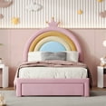 thumbnail image 2 of Sesslife Twin Size Bed Frame with Velvet Rainbow Shape Headboard, Upholstered Platform Bed with Storage Drawer for Girls, Wood Bed Frame with Strong Slats Support, No Box Spring Needed, Pink, 2 of 7