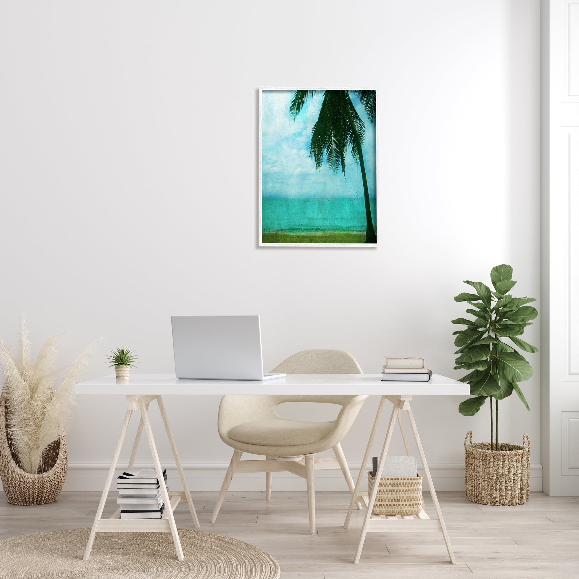 Stupell Industries Tropical Coast Palm Tree Silhouette Distressed Scratch Pattern, 24 x 30, Design by Ashley Calhoun