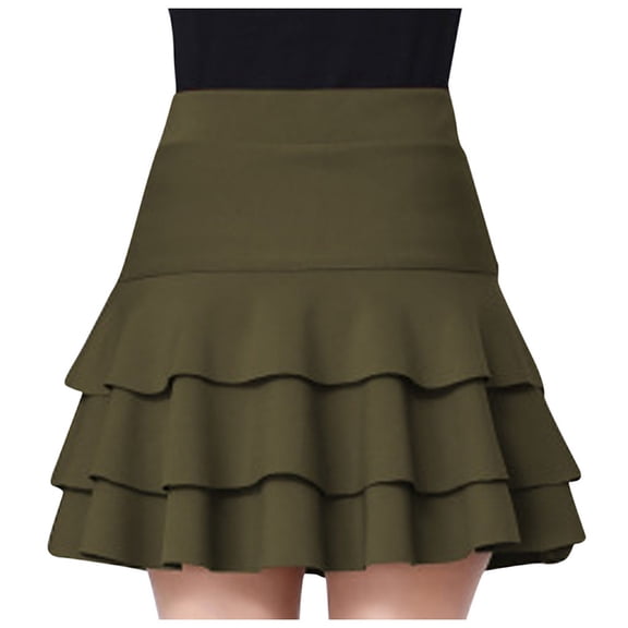 Letdown Women's Plus Size High Waist Elastic Layered Skirt With Built In Shorts Flowy Maxi Skirt For Casual And Formal Wear (Army Green,L)