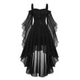thumbnail image 5 of Womens Gothic Dresses Halloween Witch Costume, Butterfly Sleeve Long Dress Vintage Renaissance Medieval Vampire Butterfly Sleeve Mesh Outfits, 5 of 7