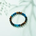 thumbnail image 2 of 10 pc Natural Agate & Tiger Eye & Black Onyx Round Beaded Stretch Bracelet Gemstone Jewelry for Women Deep Sky Blue Inner Diameter: 2-1/8 inch, 2 of 5