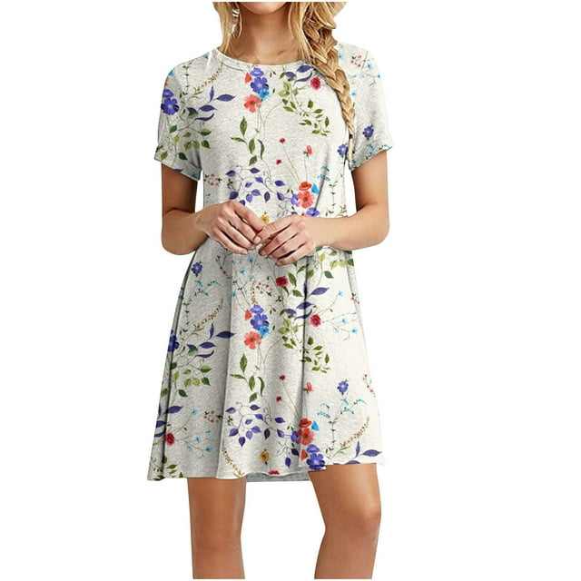 Cameland Robe Décontractée pour Femme à Blocs de Couleur Imprimée à Manches Courtes et à Col Rond