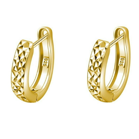 Men's Yellow Gold Plated Solid 925 Sterling Silver Diamond Cut Hoop Earrings
