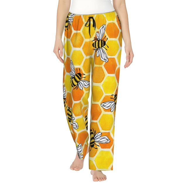 Balery Honeycombs Pantalones de pijama para mujer, pijamas ultraligeros, pantalones de estar por casa-Large