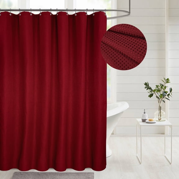Yiannan Waffle Weave Fabric Shower Curtain ,Red Rio,71"Wx72"L