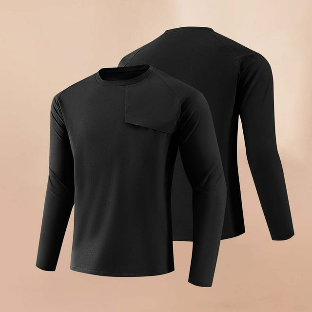 Blusas y camisas de manga larga y cuello redondo para hombre, informales, a la moda, de color liso, para correr, fitness, de alta elasticidad, de manga larga y cuello redondo, para ejercicio, de polié