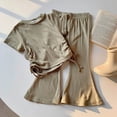 thumbnail image 2 of Paguaki Girls 2 Outfits Short Sleeve Ruched Drawstring Crewneck Tops Flare Leg Pants Summer Clothing Sets, 2 of 5