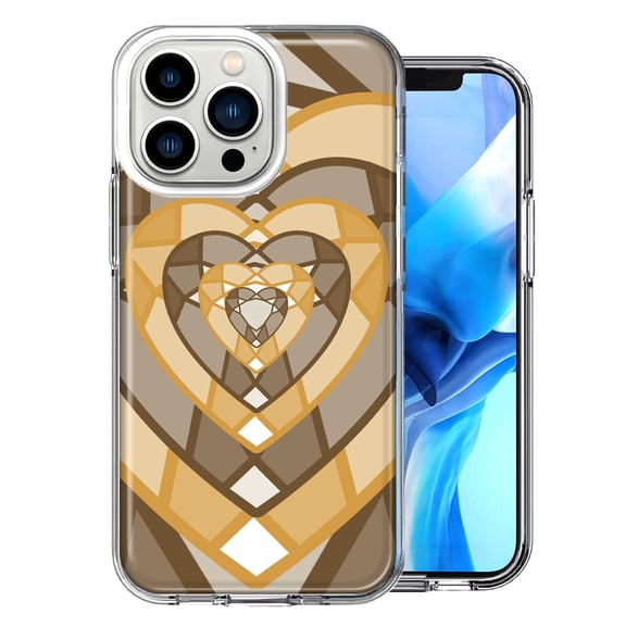 MUNDAZE For Apple iPhone 13 Pro Latte Coffee Gem Hearts Design Double Layer Phone Case Cover