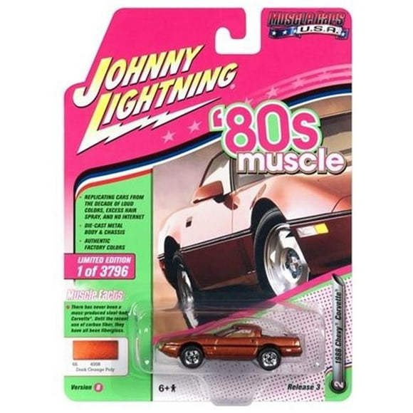 Johnny Lightning JLMC014-JLSP026B 1-64 Échelle de Moulage sous Pression 1988 Chevrolet Corvette des Années 80 Muscle Car - Métallisé Bronze Foncé - Édition Limitée