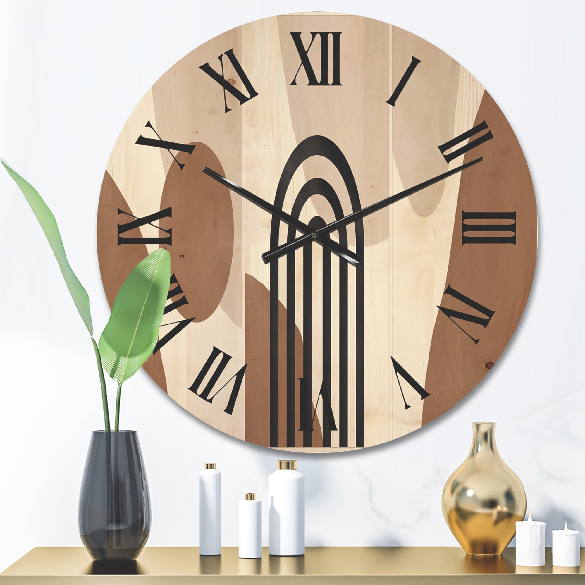 Designart 'Abstract Shapes in Ivory and Terracotta Shapes II' Modern Wood Wall Clock