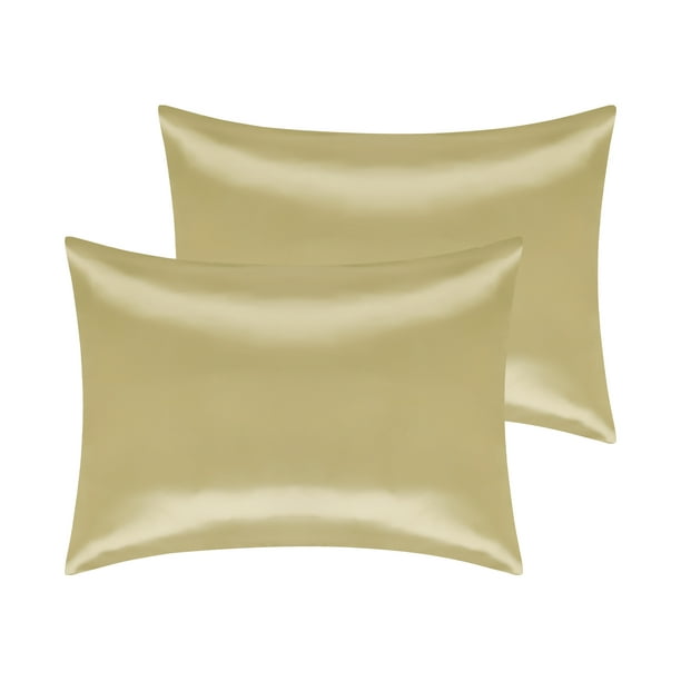 Juego de fundas de almohada de satén tejido de 2 con cierre de sobre tamaño King dorado