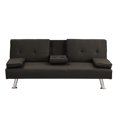 thumbnail image 2 of Miekor Furniture Sofa Bed with Armrest two holders WOOD FRAME, STAINLESS LEG, FUTON BROWN PVC,DARK BROWN 125131, 2 of 6