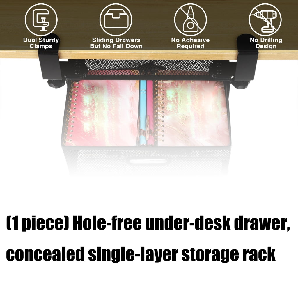 Single Layer Slide Out Storage Drawer For Desk Easy Installation Carbon Steel Design Desktop Organization Tool