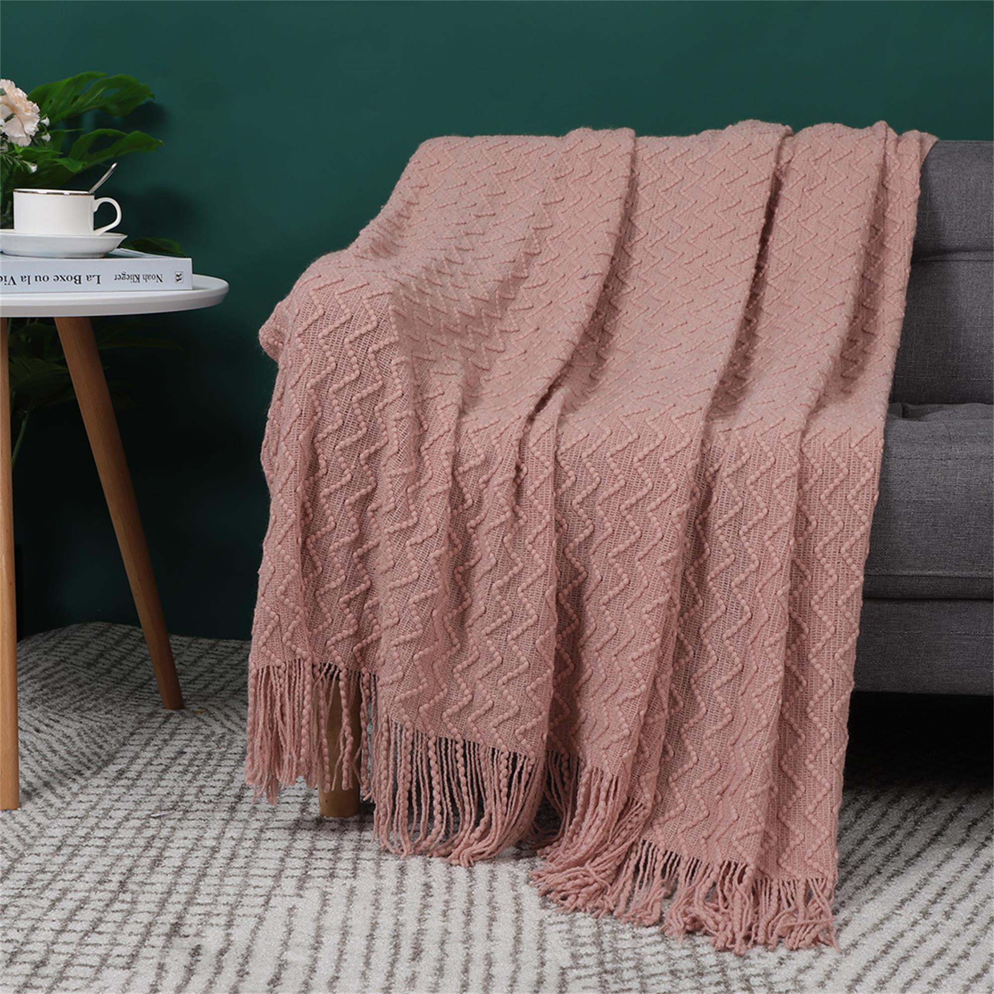 100 Acrylic Knit Throw Blanket Wave Pattern Soft Blanket with Tassels
