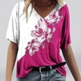 thumbnail image 2 of Scyoekwg Women's Tops Casual V Neck Short Sleeve T Shirts Trendy Floral Graphic Shirts Comfy Soft Summer Going Out Tops for Women #B01=Hot Pink S, 2 of 4