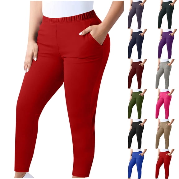 Women's Plus Size Yoga Leggings Solid Color Elastic Waist Stretchy Comfy Slim Pants Sport Running Workout Tights Red 4XL