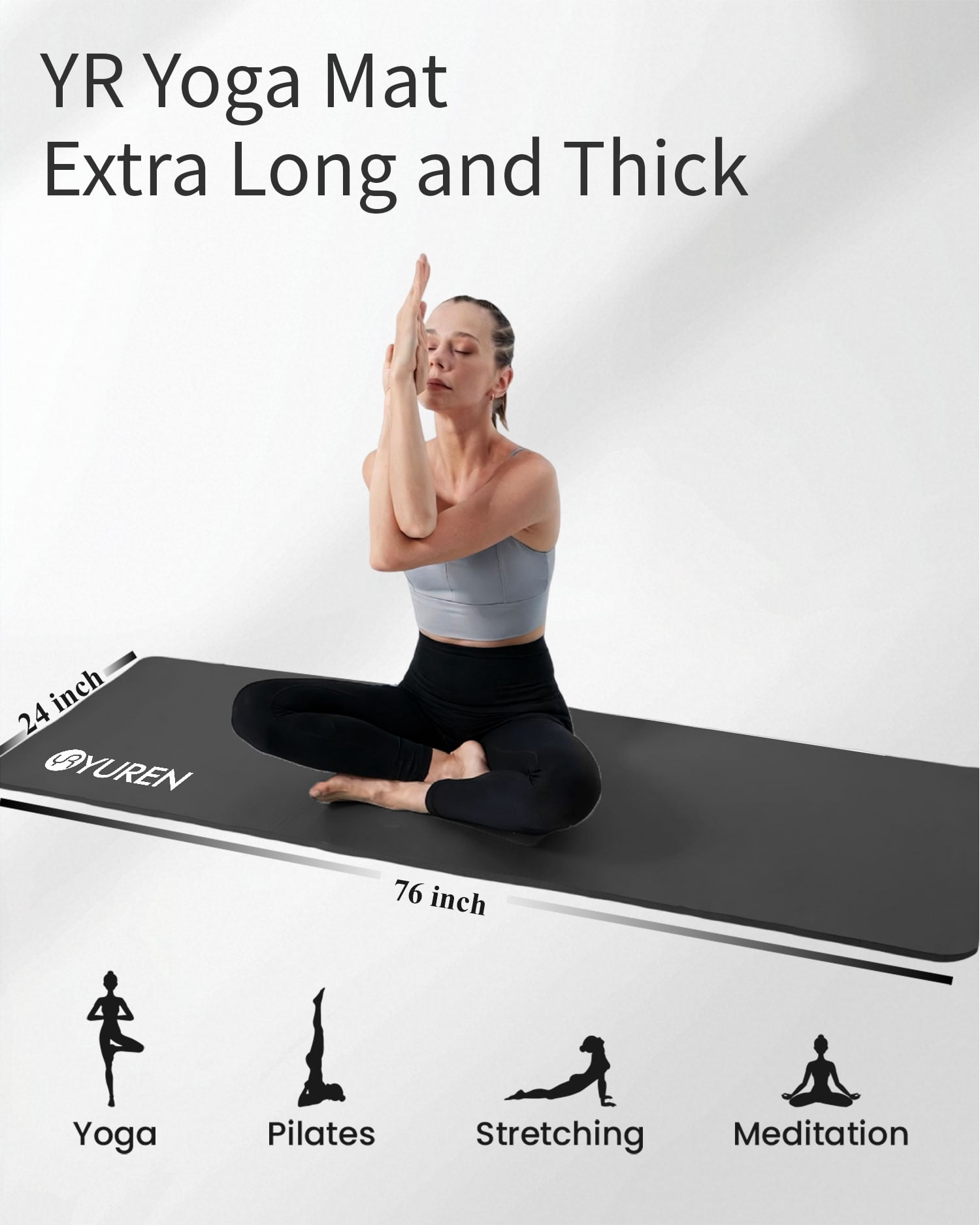 YR Yoga Mat Thick 4/5" NBR Exercise Mat 76"X24" for Home Gym Workout with Carry Bag, Black