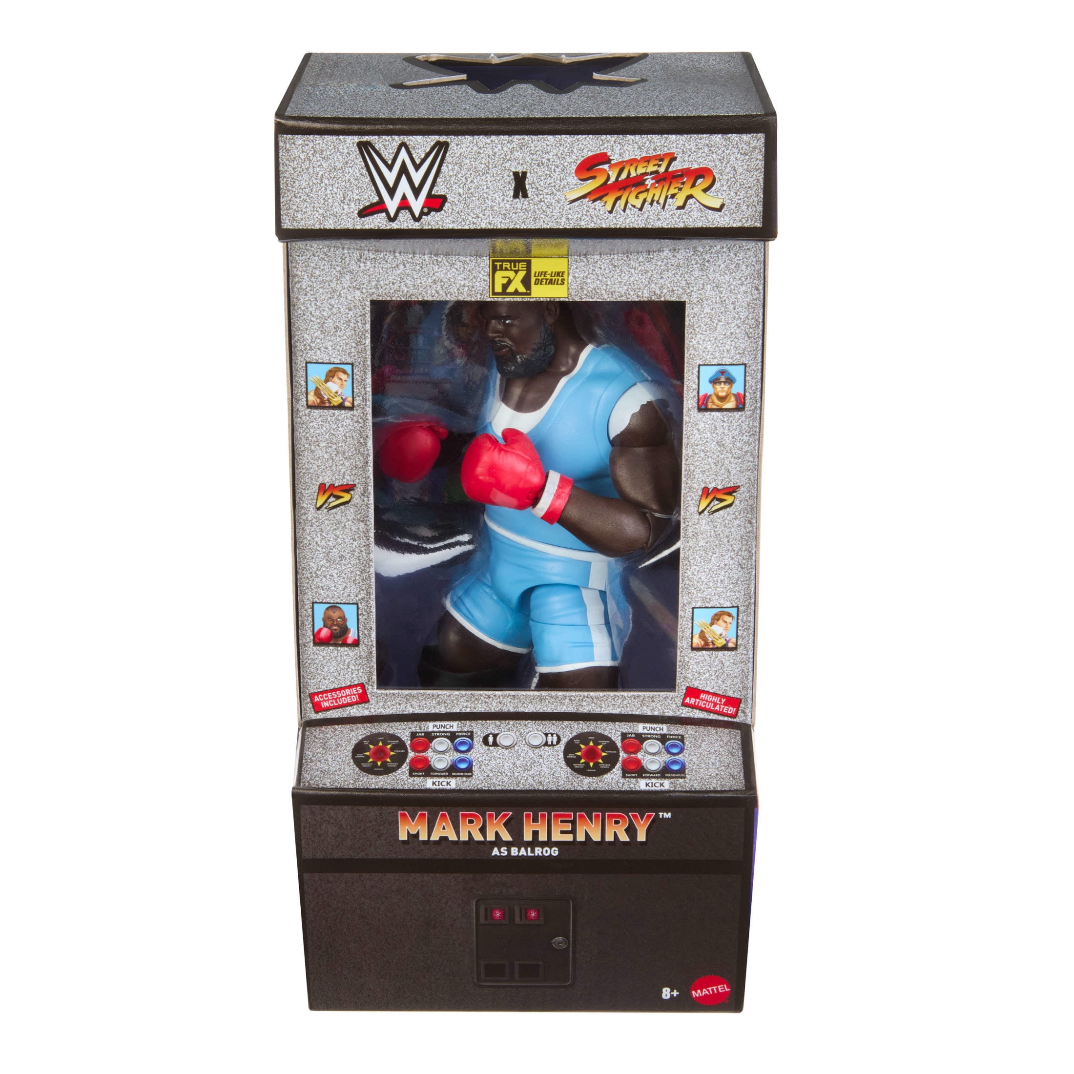 WWE x Street Fighter Mark Henry Action Figure & Accessories, 6-inch Collectible Balrog Mashup Set