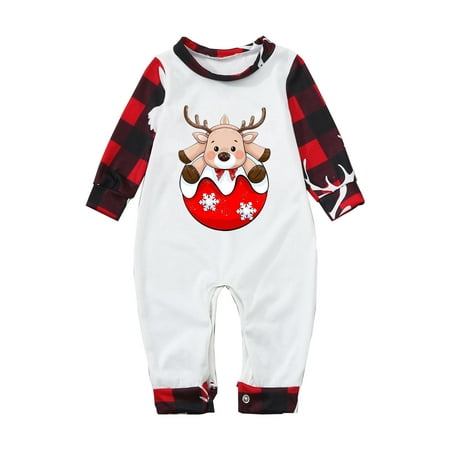

Family Christmas Pajamas Matching Sets Xmas Elk Reindeer Print Pjs Plaid Long Sleeve Tops and Pants Holiday Sleepwear