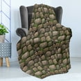 thumbnail image 4 of Nature Soft Flannel Fleece Throw Blanket, Stones Covered with Moss Rock Formation Forest Peaceful Theme, Cozy Plush for Indoor and Outdoor Use, 50" x 70", Dark Taupe Fern Green, by Ambesonne, 4 of 5