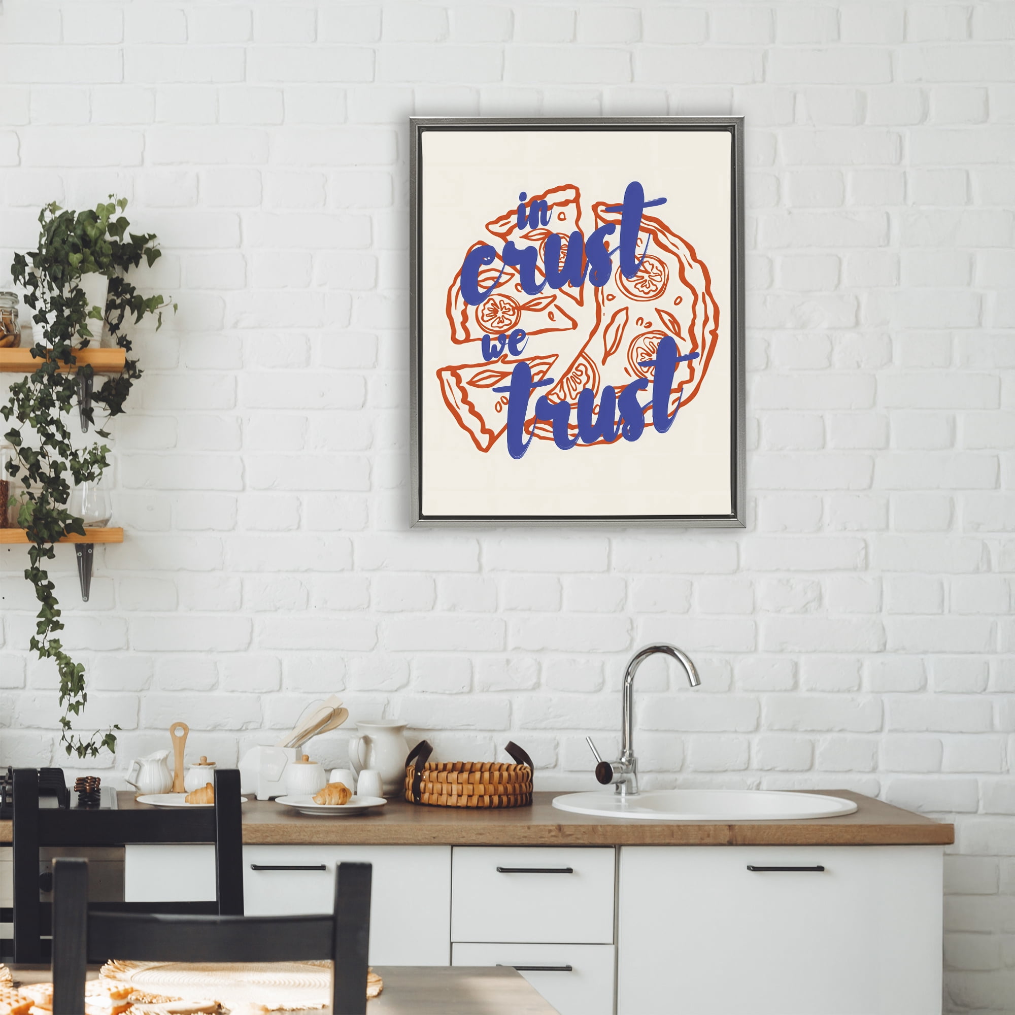 Stupell Industries In Crust We Trust Pizza Gray Framed Floater Canvas Wall Art, design by The Prints Vibe