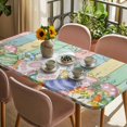 thumbnail image 3 of Easter Table Cloths for 5 Foot Rectangle Tables, Spring Rabbit Ears Foot Eggs Floral Wooden Grain Patio Waterproof Elastic Fitted Tablecloths, Washable Rectangular Table Cover for Camping, 3 of 8