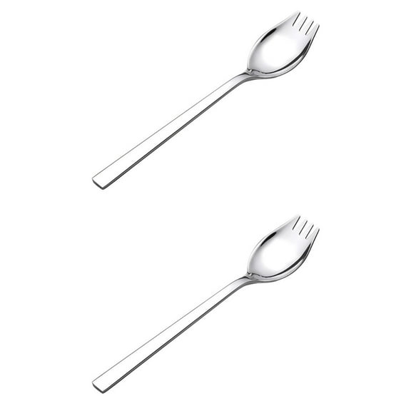 Set of 2 Spaghetti Spoon Kids Cutlery Sporks Reusable Kitchen Utensils Student Silver