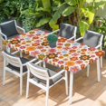 thumbnail image 2 of Bohemia Floral Table Cloths for 5 Foot Rectangle Tables, Vintage Orange Pink Flowers Boho Style Beige Patio Waterproof Elastic Fitted Tablecloths, Washable Rectangular Table Cover for Camping, 2 of 8