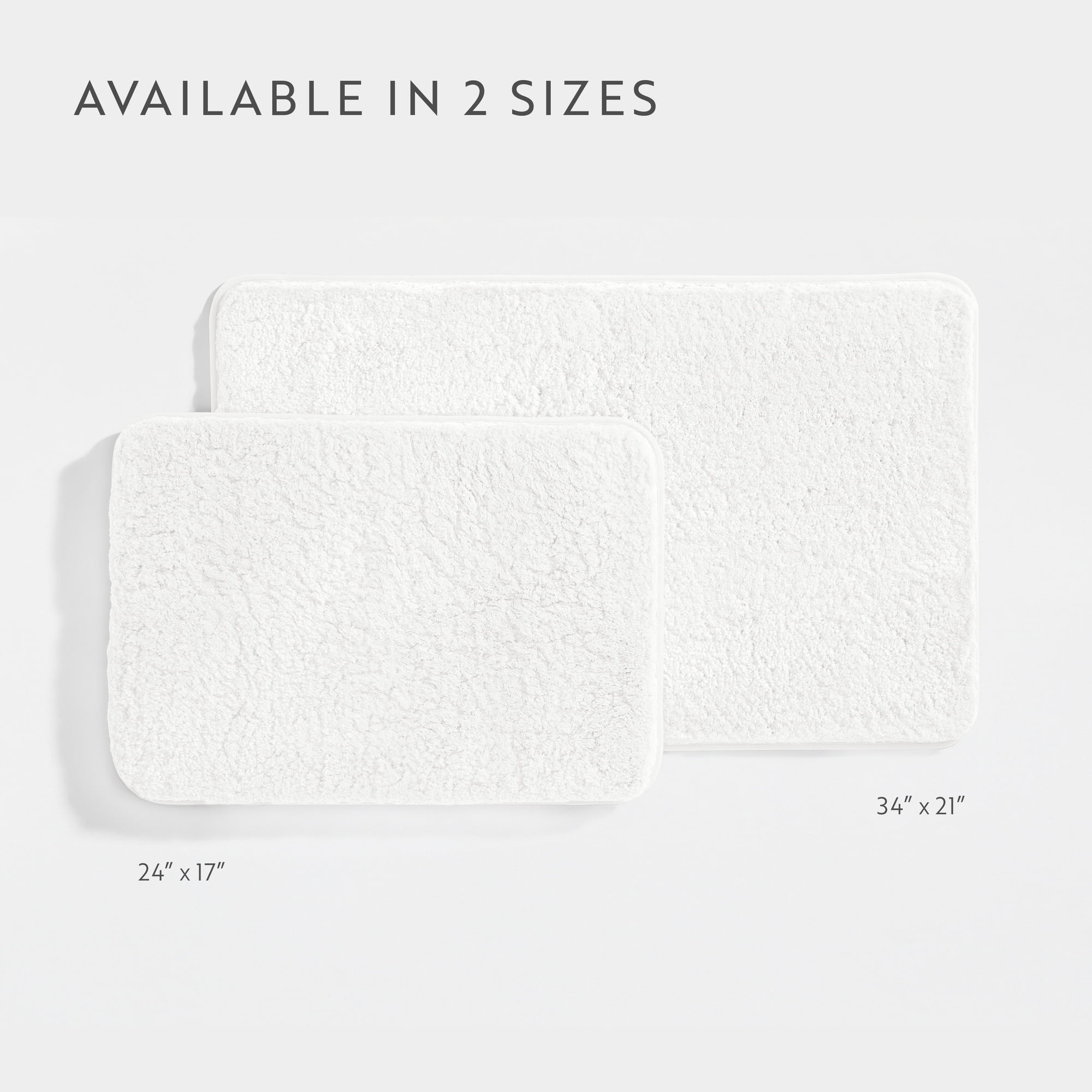 Plush Absorbent Bath Mat Rug with Anti-Skid Rubber Backing, 24 x 17, White, by Noble Linens