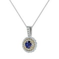 thumbnail image 3 of Round Cut Blue Sapphire Double Halo 2 Tone Necklace 14K Gold 1.10 CTW (G,SI), 3 of 4