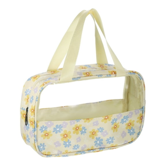 Unique Bargains 1 Pc Women Durable Large Makeup Bag for Vacation Camping Outdoor Activities Yellow PU Leather