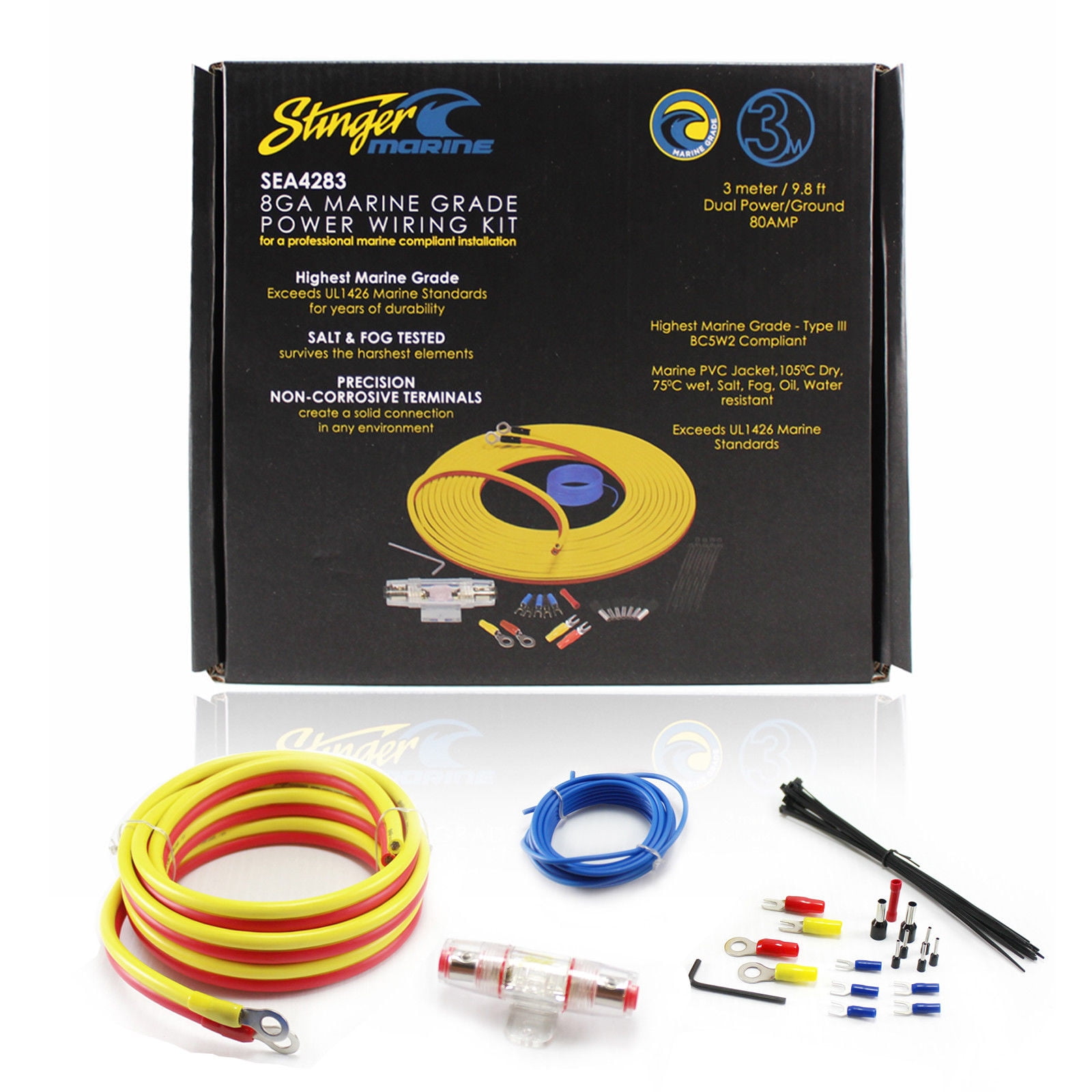Stinger SEA4283 Marine Amplifier Installation Kit 8GA 3 Meter w/80Amp