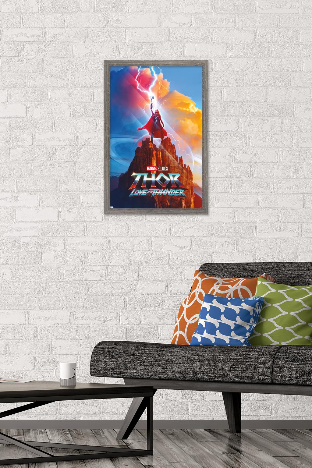 Marvel Thor: Love and Thunder - Mighty Thor One Sheet Wall Poster, 14.725" x 22.375" Framed