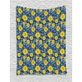 thumbnail image 1 of Flower Tapestry, Vibrant Lily Blossom Paintbrush Bouquet Flourishing Botanical Pattern, Wall Hanging for Bedroom Living Room Dorm Decor, 40W X 60L Inches, Dark Blue Yellow White, by Ambesonne, 1 of 2