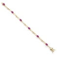 thumbnail image 2 of Gem Stone King 18K Yellow Gold Plated Silver Pink Created Sapphire and Round White Lab Grown Diamond Tennis Bracelet for Women (3.04 Cttw, Gemstone Birthstone, Oval 6X4MM, 7.25 inches), 2 of 4