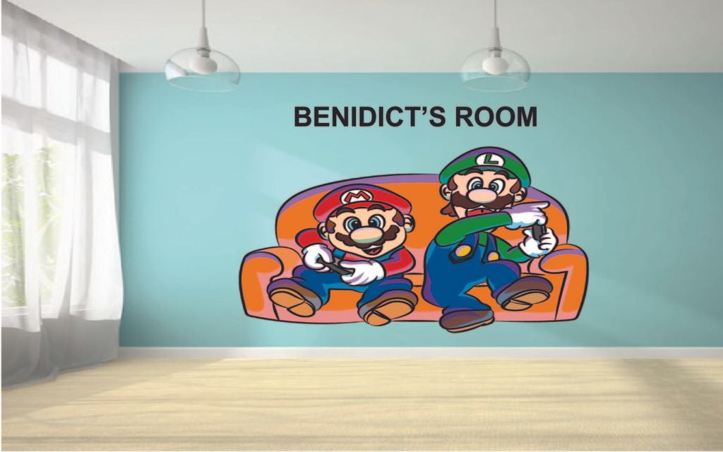 Mario and Luigi Super Mario Bros Playing PS4 Wall Art Design Customized Name Wall Decal Custom