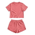 thumbnail image 6 of LEKWK Workout Sets for Women Short Sleeve Crewneck Crop Tops and Elastic Waist Shorts Loose Fit Solid Summer Fashion Athletic Running Gym Outfits, 6 of 6