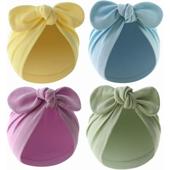 YooGuoGuo 4PCS Newborn Baby Bow Knot Turban Hat Infant Toddler Hospital Hat Cotton Head Wrap Beanie Cap