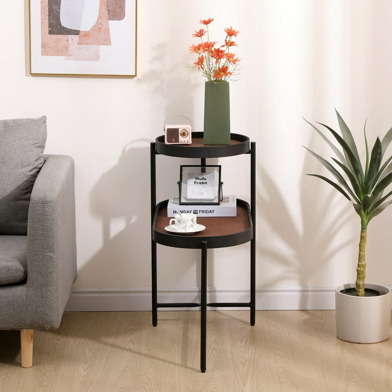 2 Tier Storage Side Table Modern Simple Sofa Table with Metal