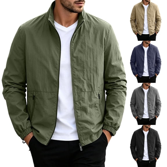 Zenithor Men's Lightweight Jacket Long Sleeve Casual Windbreaker, Work Shirts Style, Breathable Outdoor Hiking Safari Coat,L