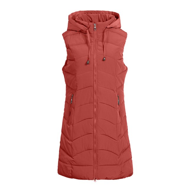 Gibobby Chaleco largo acolchado mujer, Chaleco largo para mujer, talla grande, sin mangas, con capucha, para invierno, ligero, con cierre completa, para exteriores(Rojo de la sandía,G)