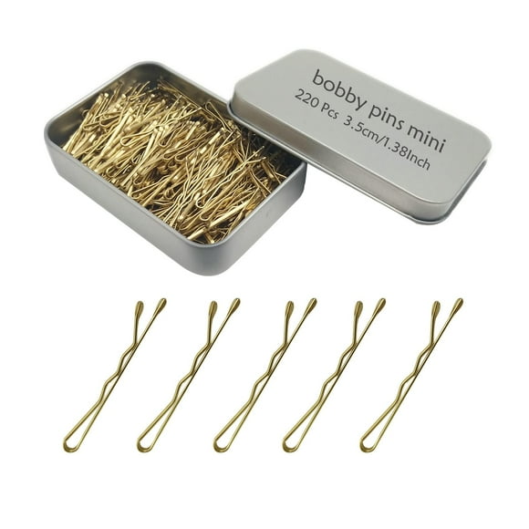 220 unidades mini horquillas onduladas rubias de 1,38 pulgadas YINGFENG pequeñas pinzas para el cabello doradas con caja de almacenamiento para recogidos Pinzas de metal para el cabello para niños niñ