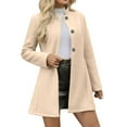 thumbnail image 2 of Women's Stand Collar Coat, Single Breasted Mid-Length Jacket, Slim Fit A-Line Peacoat, Tailored Outerwear, Elegant Long Sleeve Overcoat, Modern Trench Style Beige L, 2 of 7
