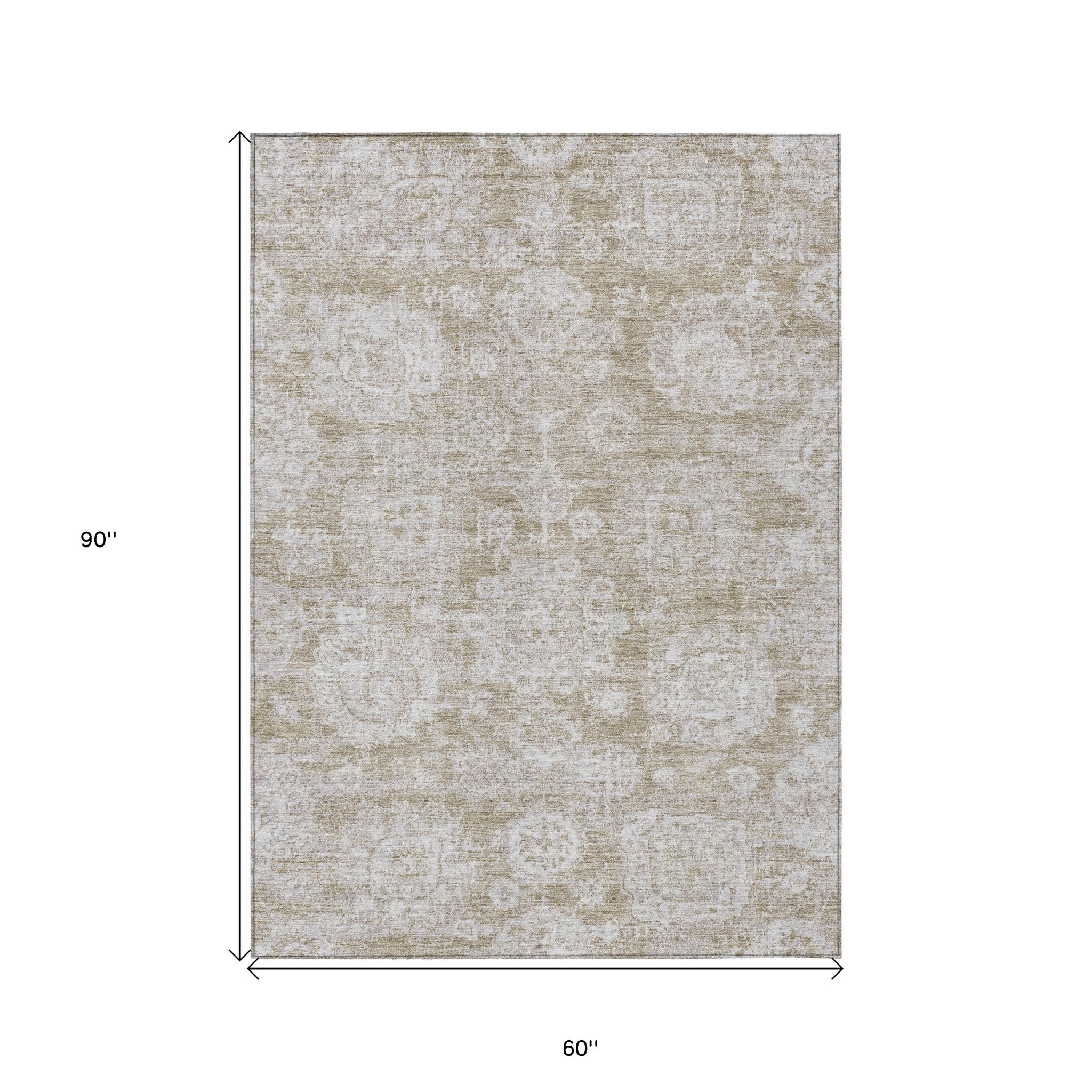 5' X 8' Beige Tan And Gray Floral Washable Indoor Outdoor Area Rug
