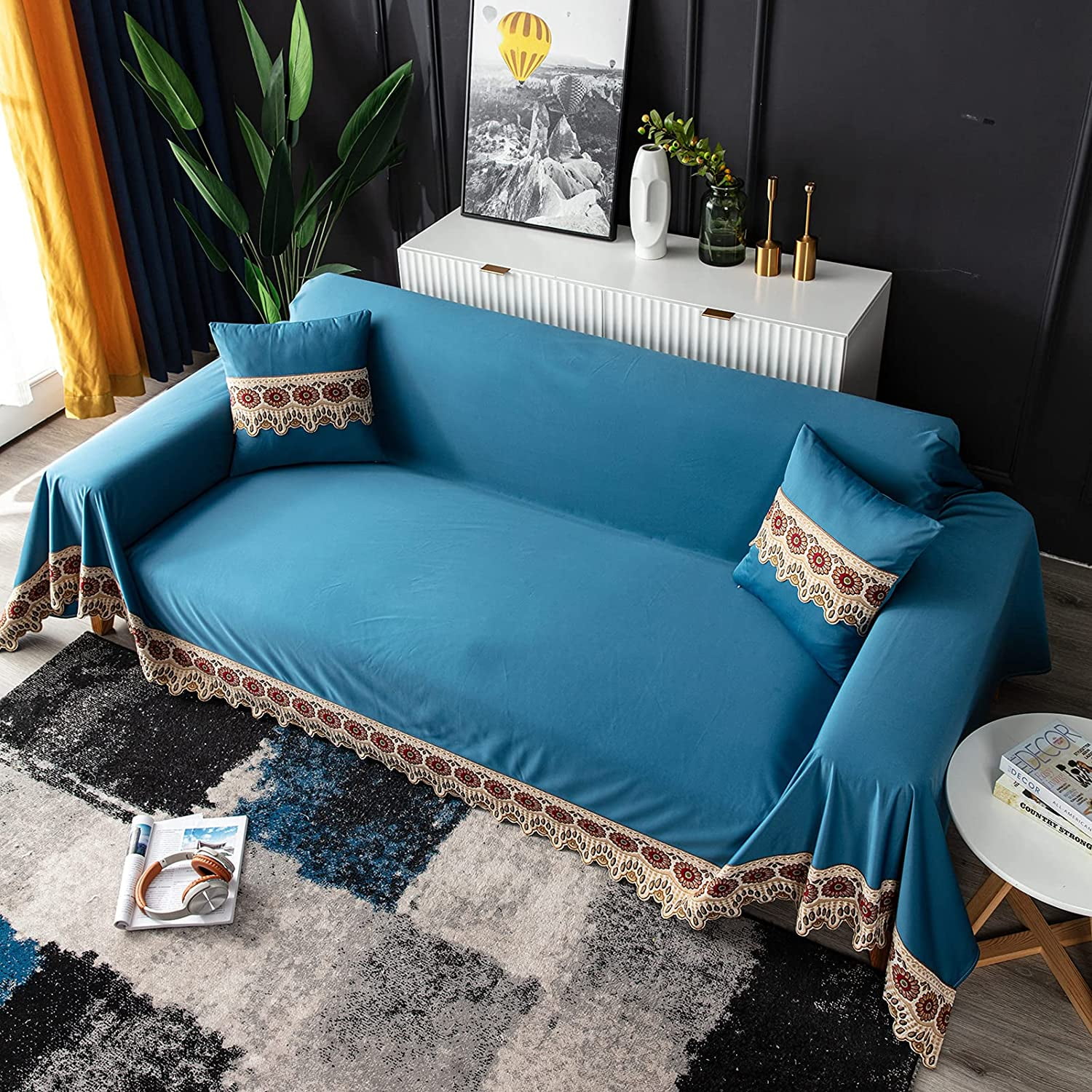 ROOMLIFE Neutral Blue Chenille Sectional Couch Covers,Sofa Covers for 2-3  Cushion Couch Universal Furniture Protector Pet Sofa Slipcover Easy Fitted
