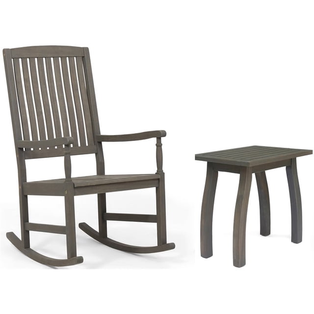 Noble House Arcadia Outdoor Acacia Wood Rocking Chair and Side Table Set Gray