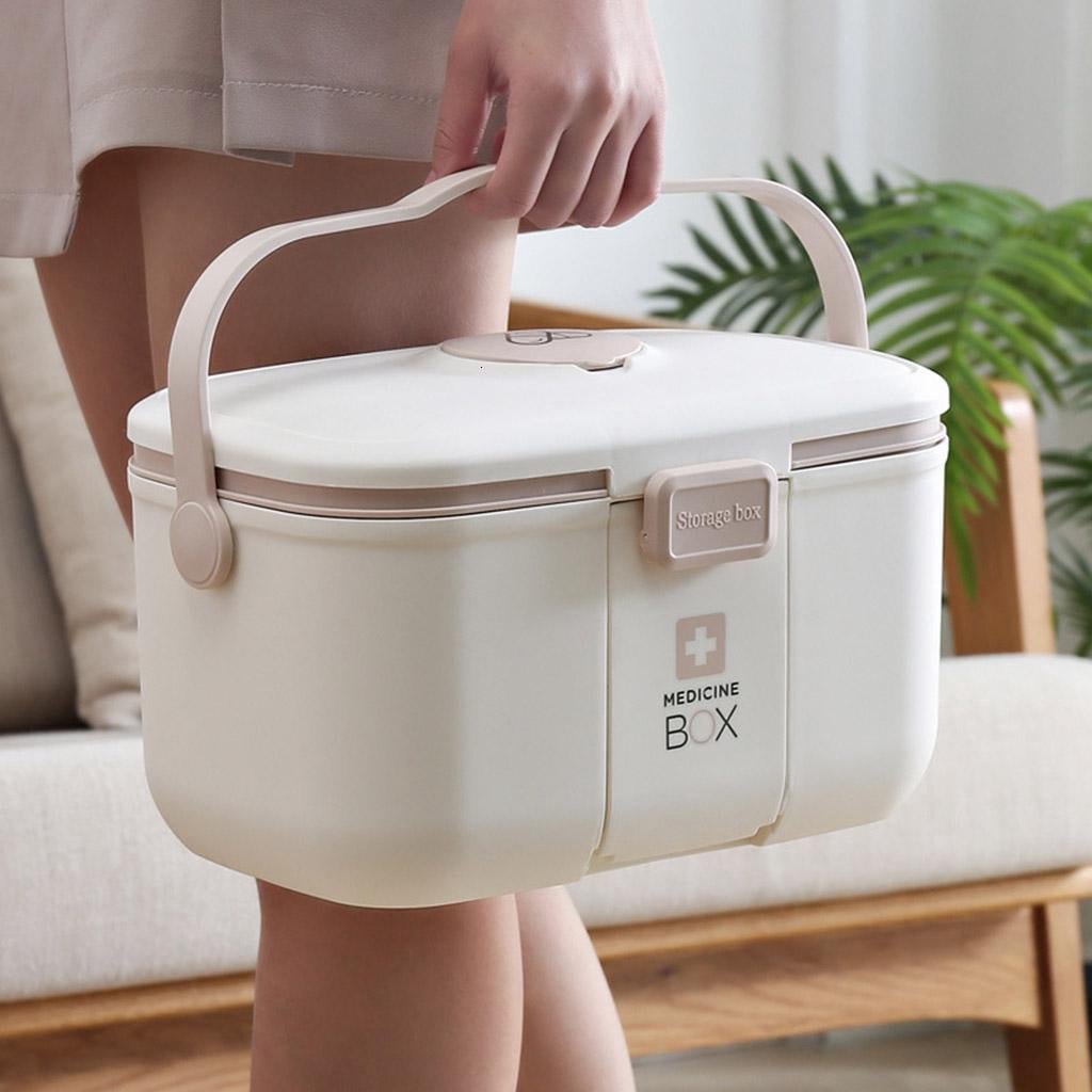 Household Large Capacity Medicine Storage Box with Small for Pill Organizer Handle Double Layer Removable Tray First Aid