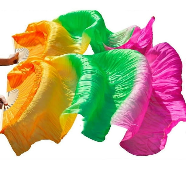 Women Dance Fans Silky Belly Dance Fans Veils Handmade Dancing Silky Fans 1 Pair Left Right As12 120x90cm Real Silk