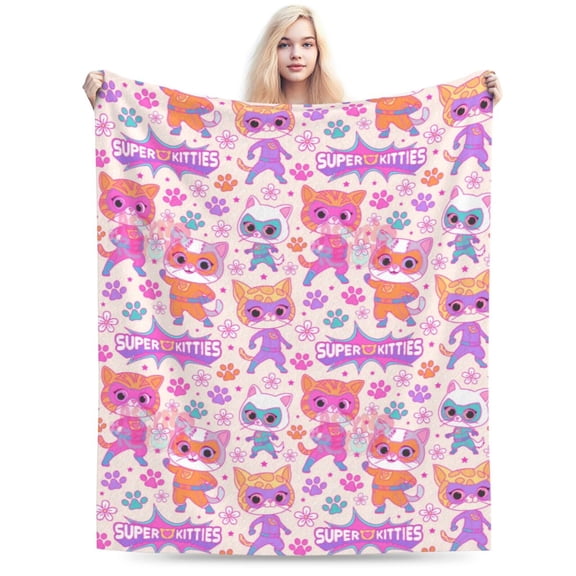 Cute Super-Kitties Throw Blanket Couch Bed Sofa Soft Lightweight Warm Cozy Flannel Fleece Bed Blanket For Kids Adults Gift 40"X30"
