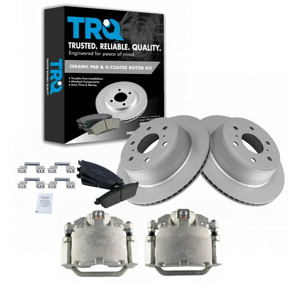 TRQ Rear Ceramic Pads G-Coated Rotors & Calipers Kit Fits Select GM Truck New